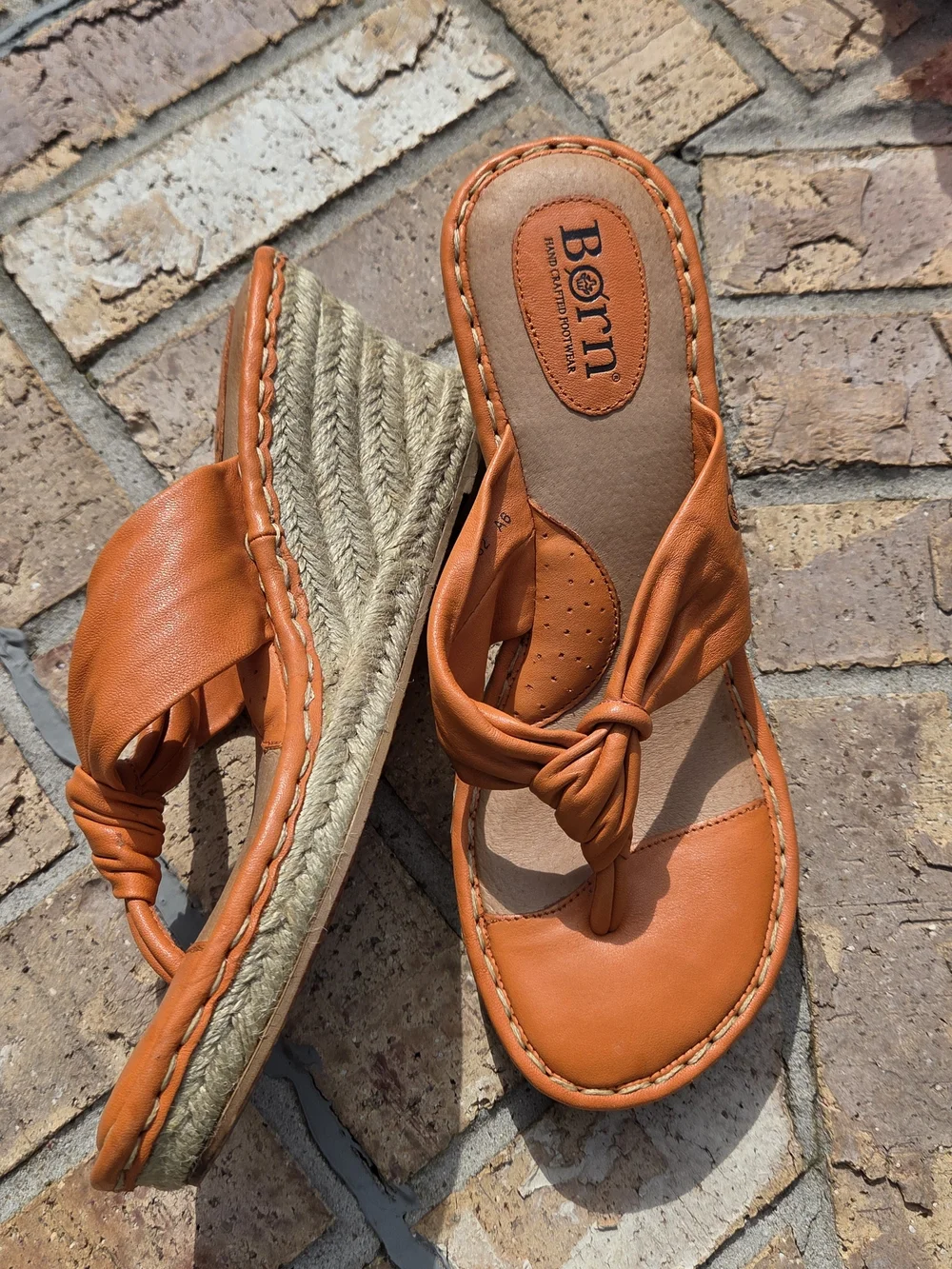 Born Orange Knotted Espadrille Wedge Sandals